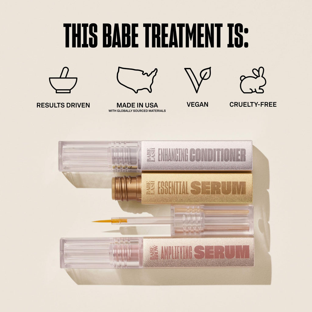 BABE ORIGINAL Triple Threat Mini Set – Lash Serum, Lash Conditioner, and Brow Amplifying Serum (1 mL each, 3-Pack)