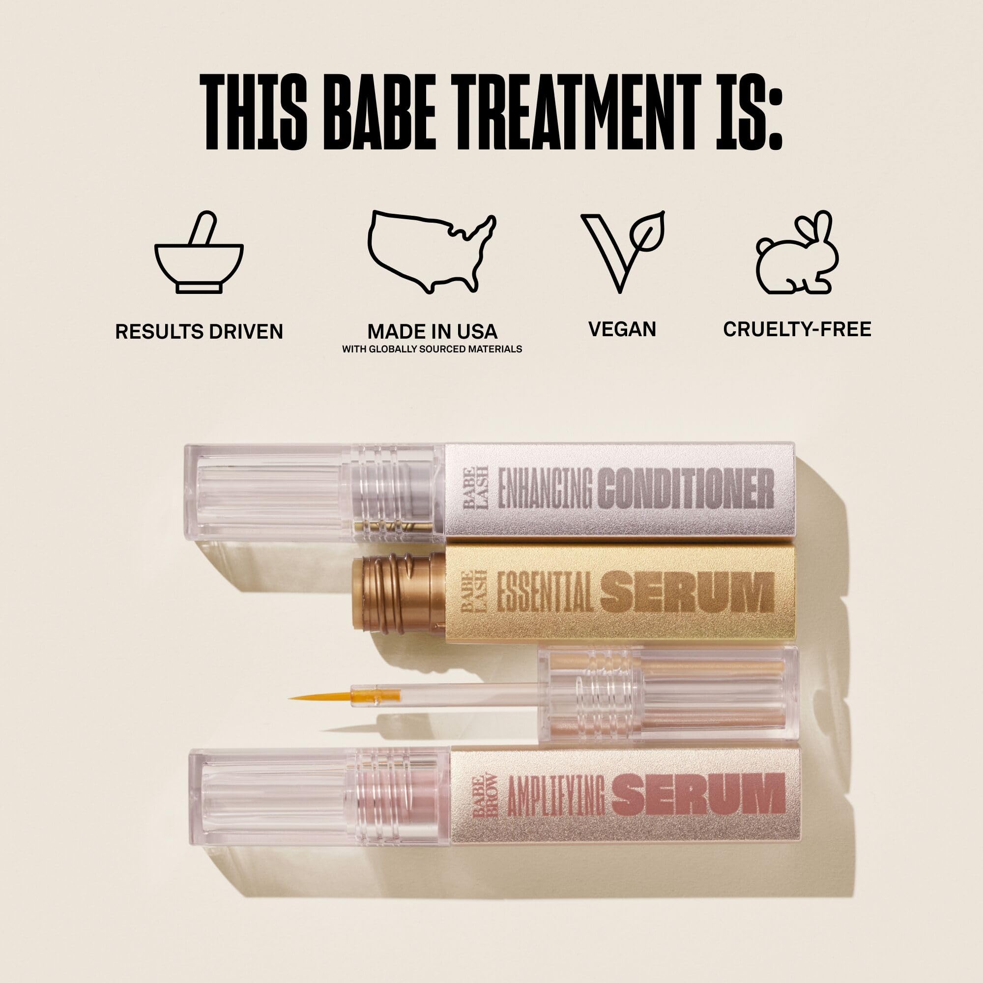 BABE ORIGINAL Triple Threat Mini Set – Lash Serum, Lash Conditioner, and Brow Amplifying Serum (1 mL each, 3-Pack)