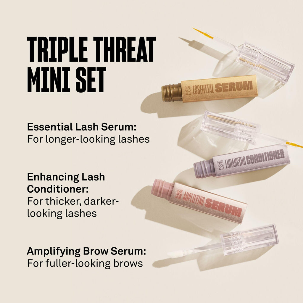 BABE ORIGINAL Triple Threat Mini Set – Lash Serum, Lash Conditioner, and Brow Amplifying Serum (1 mL each, 3-Pack)