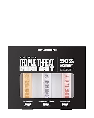 BABE ORIGINAL Triple Threat Mini Set – Lash Serum, Lash Conditioner, and Brow Amplifying Serum (1 mL each, 3-Pack)
