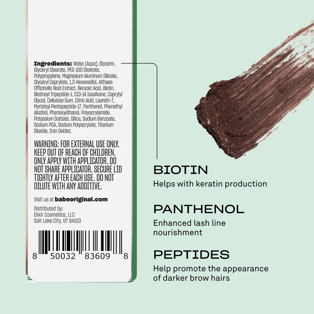Babe Original Volumizing Eyebrow Filler - Tinted Brow Gel with Peptides & Biotin (Black)