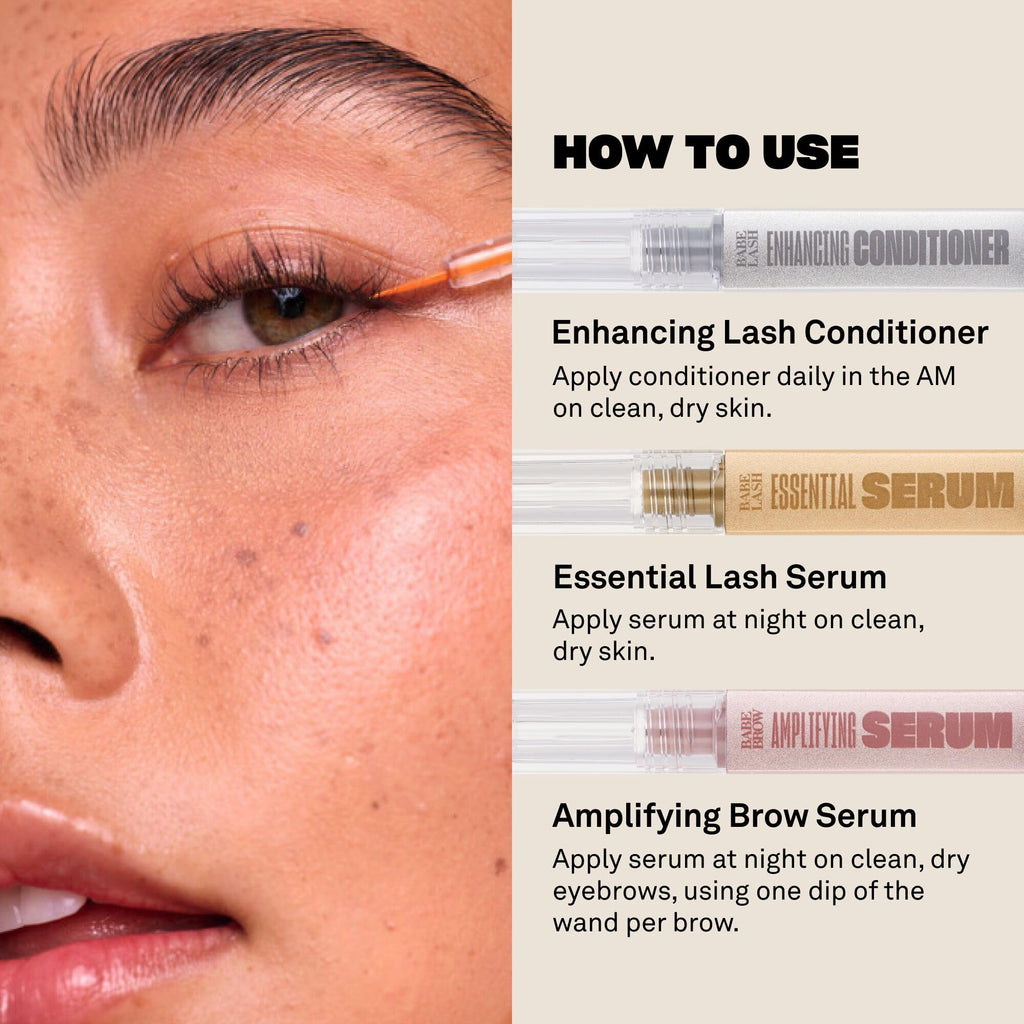 BABE ORIGINAL Triple Threat Mini Set – Lash Serum, Lash Conditioner, and Brow Amplifying Serum (1 mL each, 3-Pack)