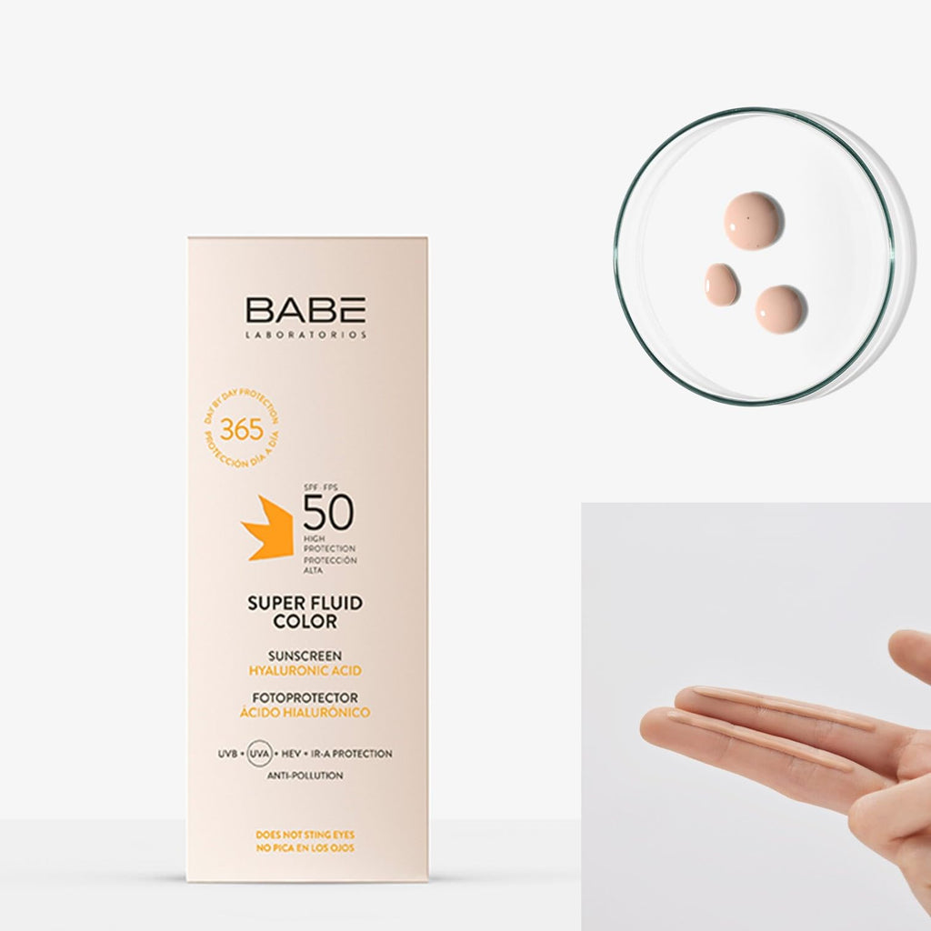 Babe Super Fluid Color Sunscreen SPF 50 – Tinted Facial Sunscreen for Sensitive Skin, Lightweight & Hydrating