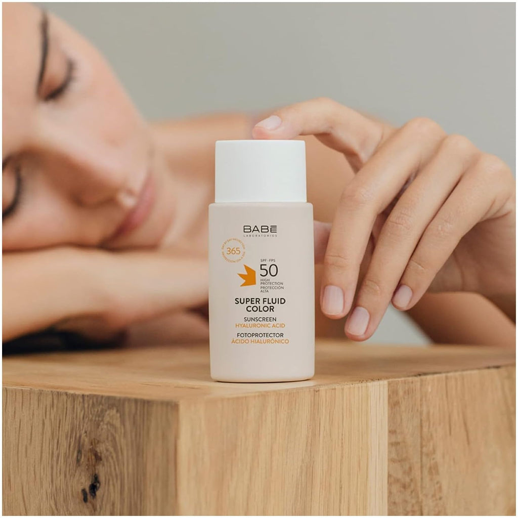 Babe Super Fluid Color Sunscreen SPF 50 – Tinted Facial Sunscreen for Sensitive Skin, Lightweight & Hydrating