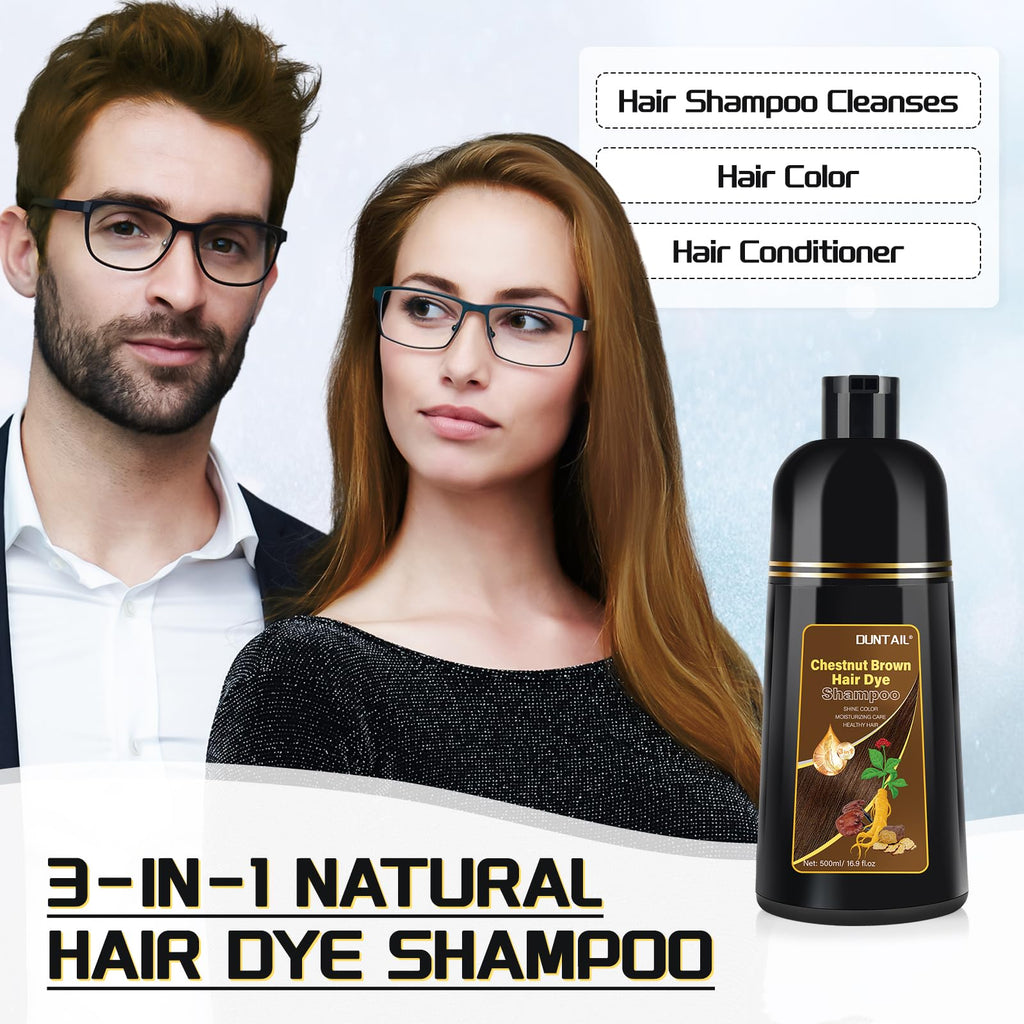Bablabear DUNTAIL Chestnut Brown Hair Dye Shampoo 500ML – 3-in-1 Color Shampoo for Gray Hair