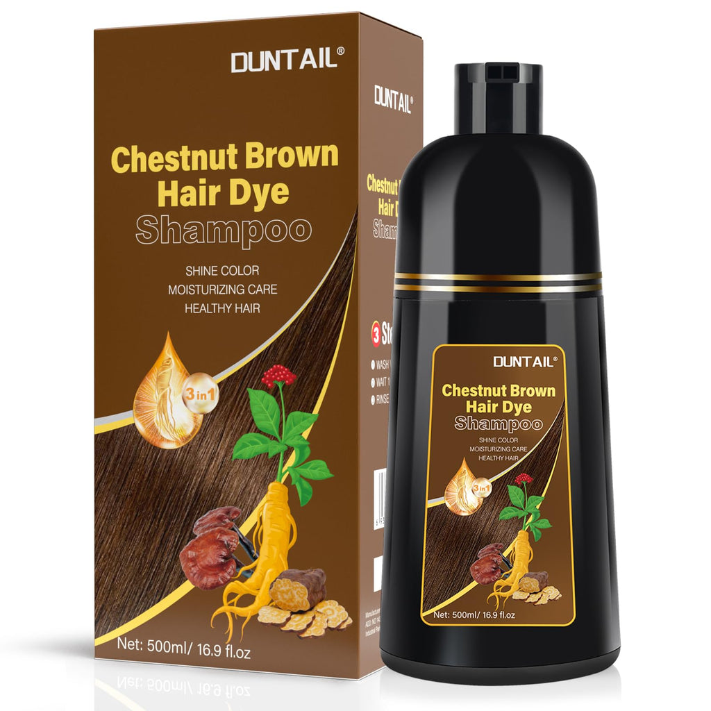 Bablabear DUNTAIL Chestnut Brown Hair Dye Shampoo 500ML – 3-in-1 Color Shampoo for Gray Hair
