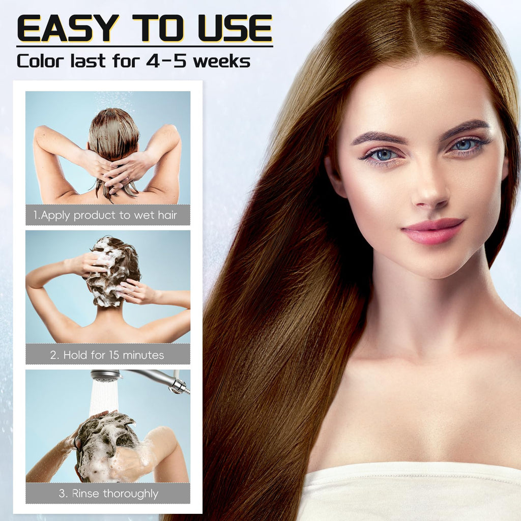 Bablabear DUNTAIL Chestnut Brown Hair Dye Shampoo 500ML – 3-in-1 Color Shampoo for Gray Hair