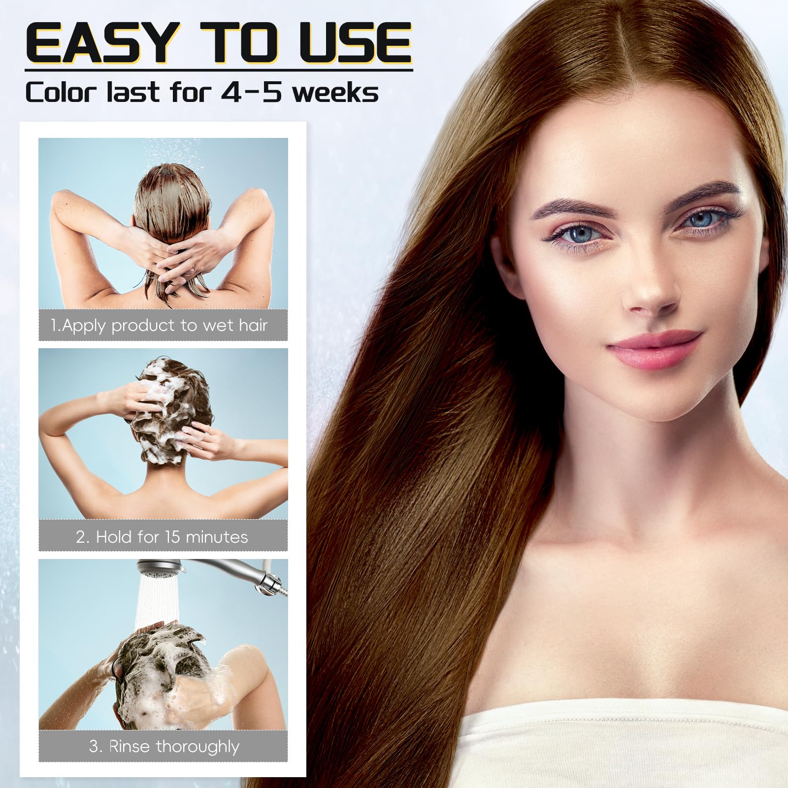 Bablabear DUNTAIL Chestnut Brown Hair Dye Shampoo 500ML – 3-in-1 Color Shampoo for Gray Hair