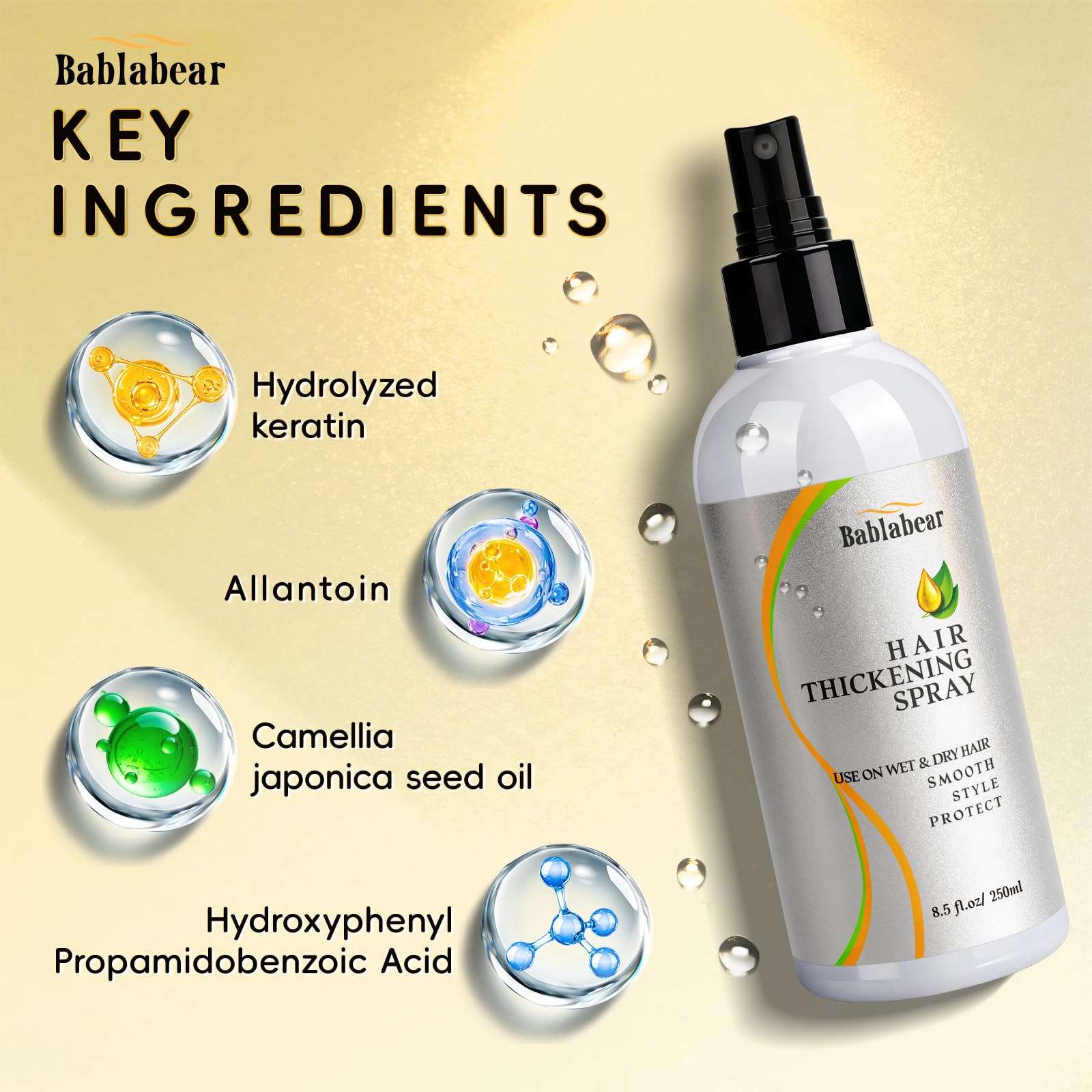 Bablabear Hair Thickening & Volumizing Spray – Instant Root Lift for Fine Hair | 250ml