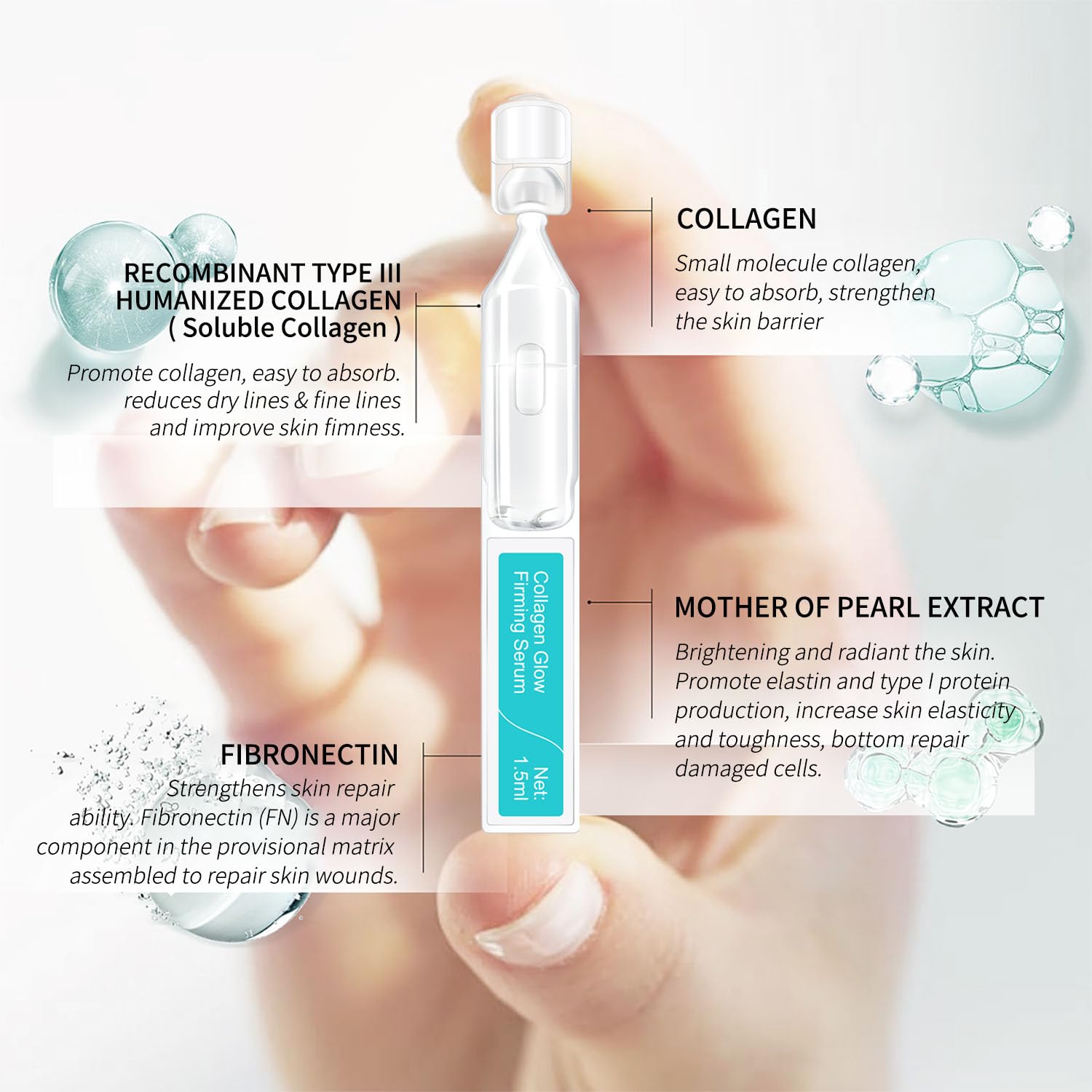 BACHERI Collagen Glow Firming Serum – Hyaluronic Acid, Centella & Adenosine | Hydration & Anti-Aging