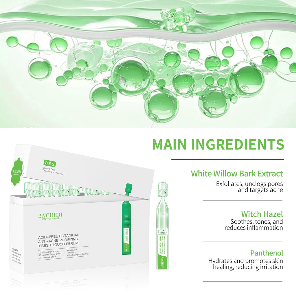 BACHERI Gentle Botanical Acne Serum – Niacinamide & Witch Hazel, 1.2 ml × 30 Ampoules