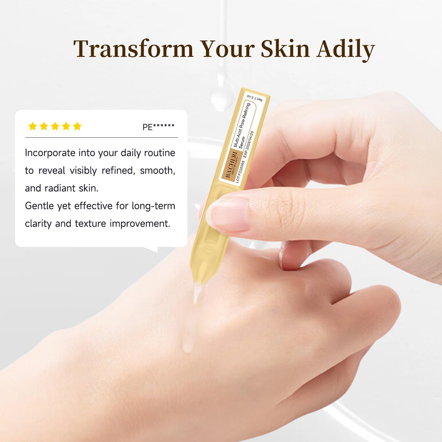 BACHERI Pore Minimizer & Resurfacing Ampoules – 30 x 1.5ml Niacinamide, AHAs & Hyaluronic