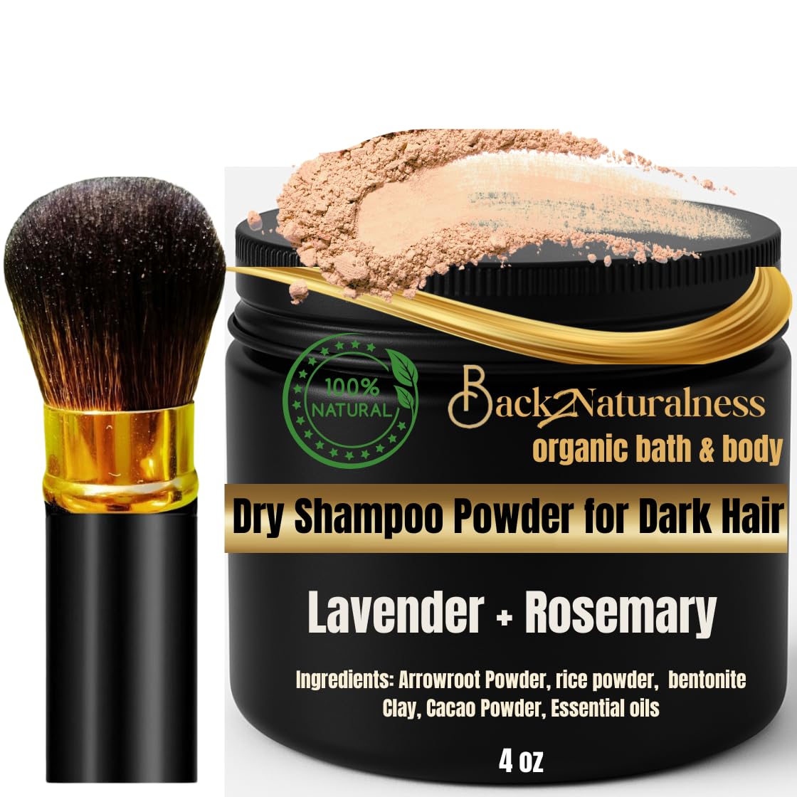 Back2Naturalness 100% Natural Dry Shampoo for Dark Hair – Lavender + Rosemary, 3.5oz