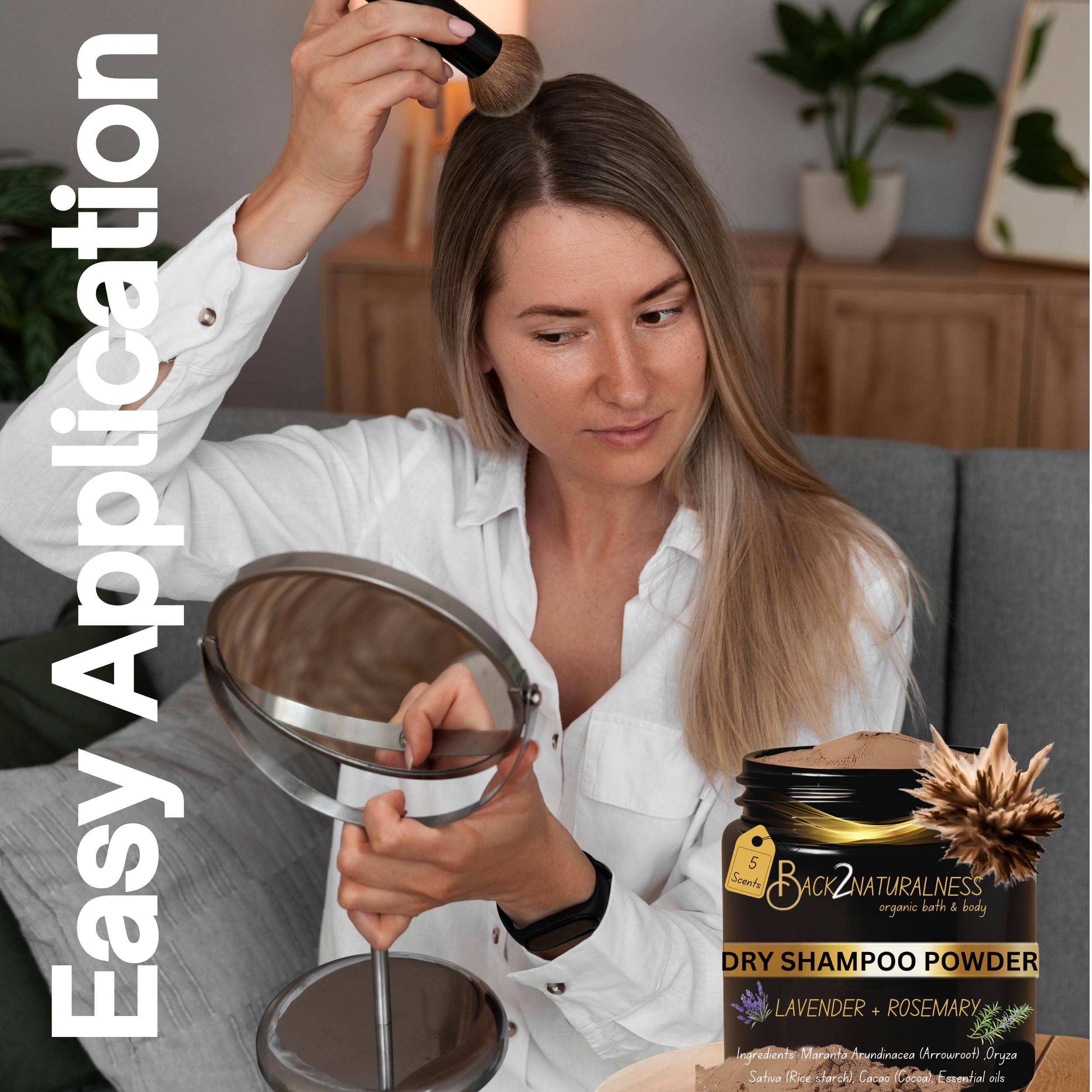 Back2Naturalness 100% Natural Dry Shampoo for Dark Hair – Lavender + Rosemary, 3.5oz