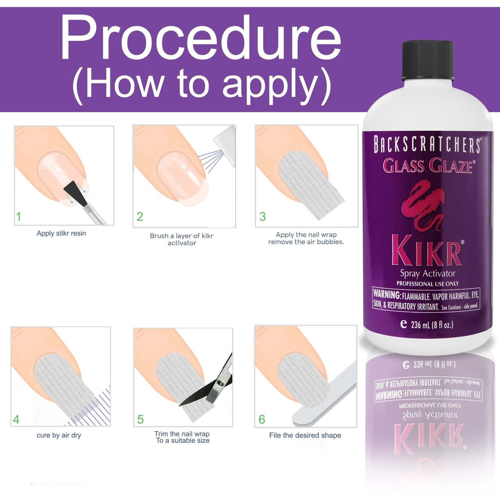 BackScratchers Kikr Spray Activator - Nail Fiberglass & Silk Wrap Extension - 8 oz