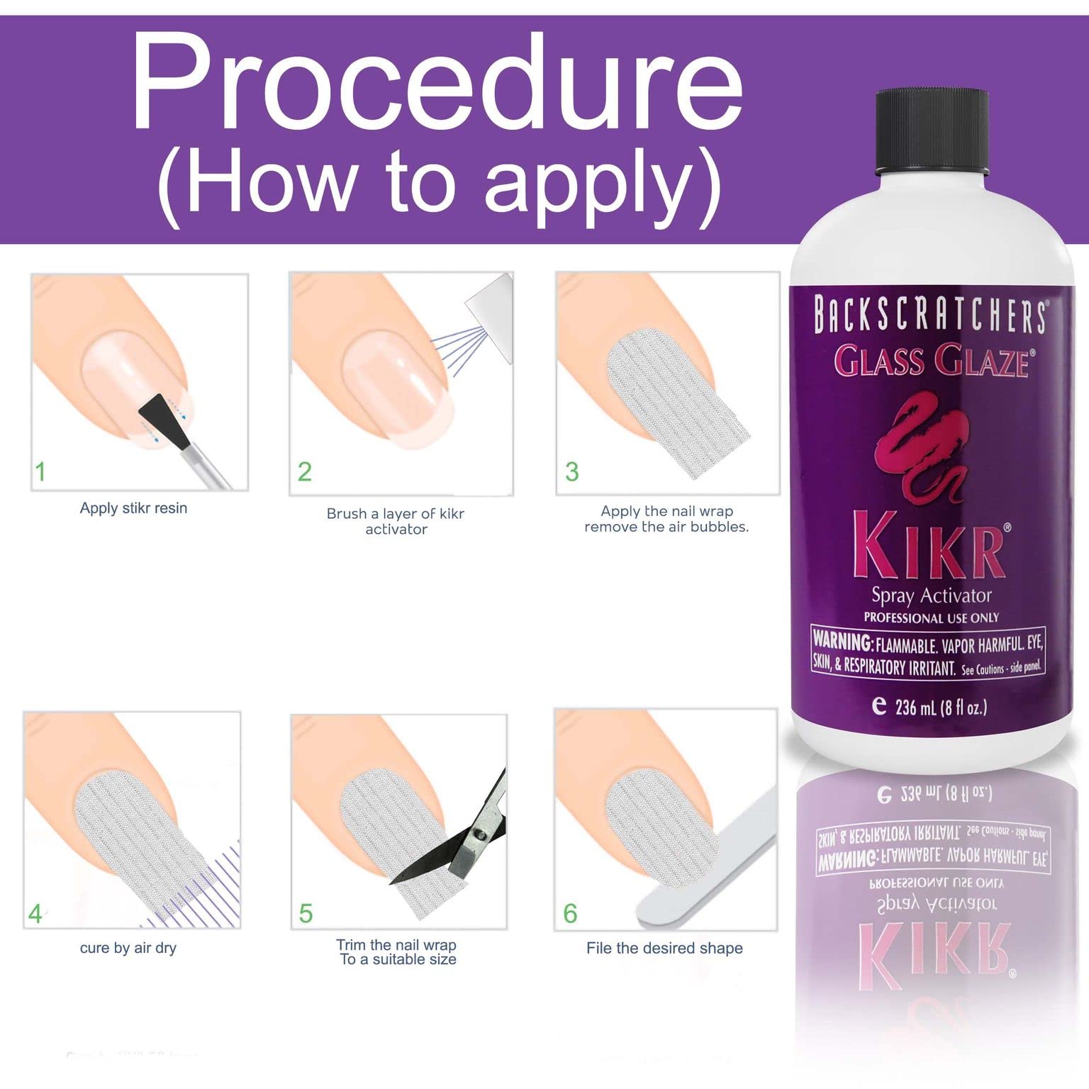 BackScratchers Kikr Spray Activator - Nail Fiberglass & Silk Wrap Extension - 8 oz