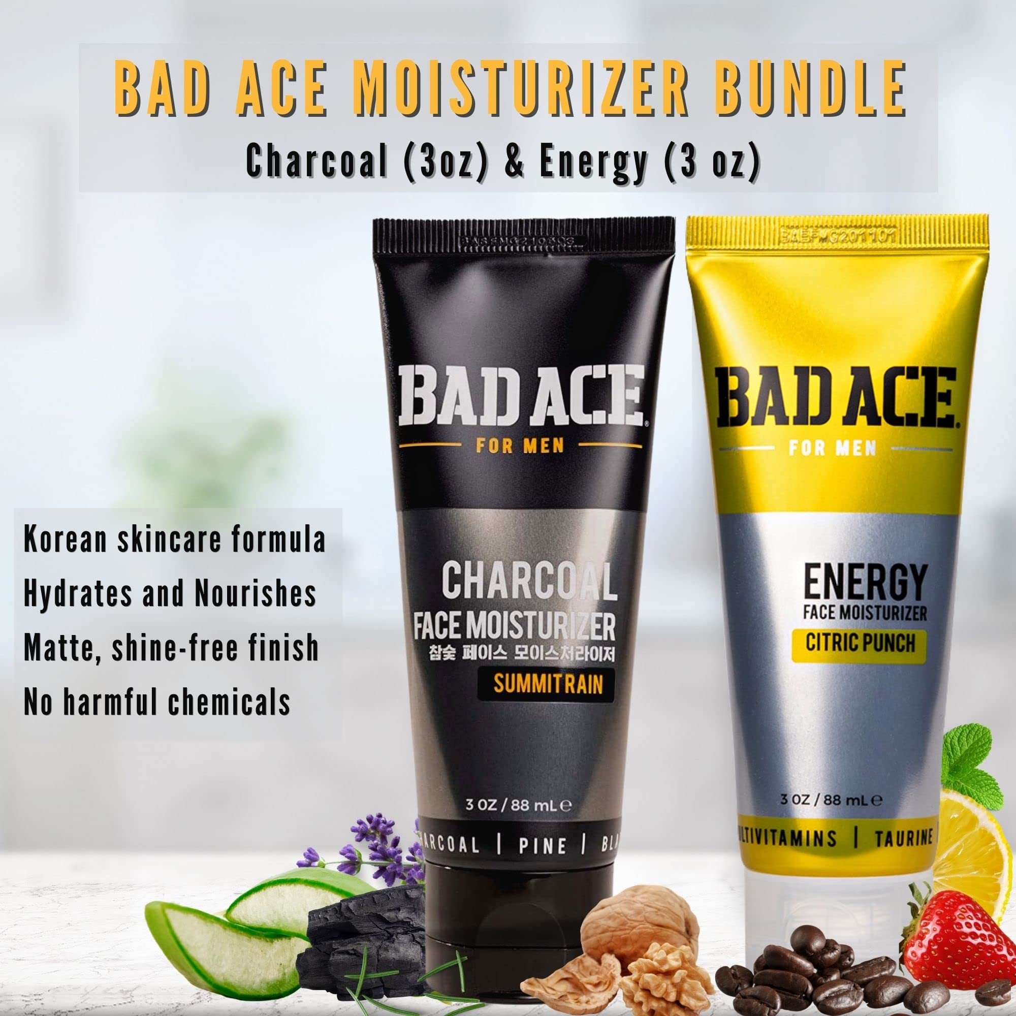 BAD ACE Moisturizer Bundle for Men – Korean Skincare Duo with Vitamin & Charcoal