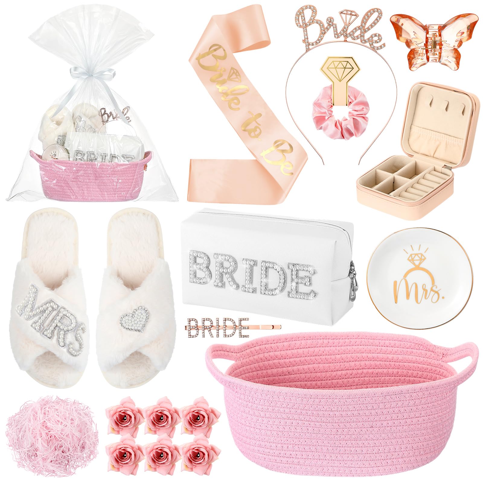 Baderke 17-Pcs Bride to Be Gift Basket – Pink Bridal Shower Gift Set