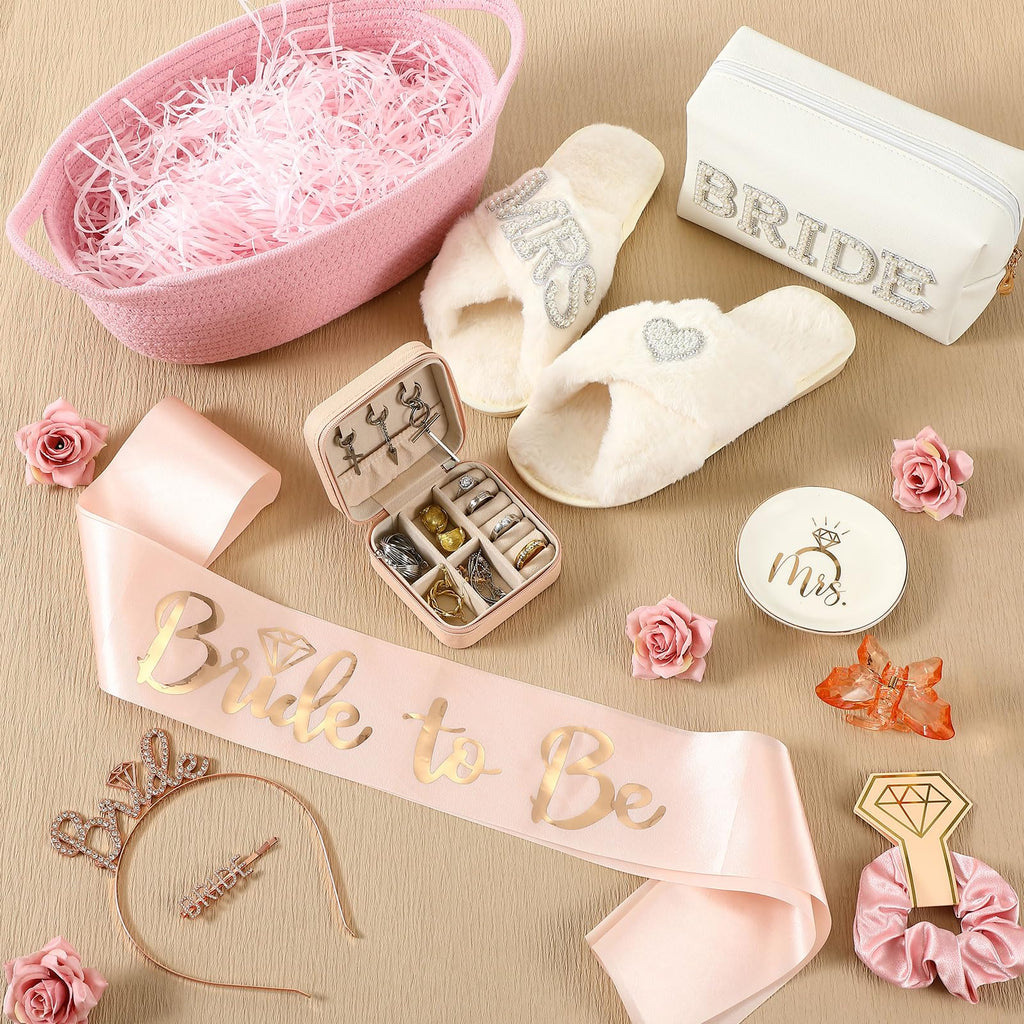 Baderke 17-Pcs Bride to Be Gift Basket – Pink Bridal Shower Gift Set
