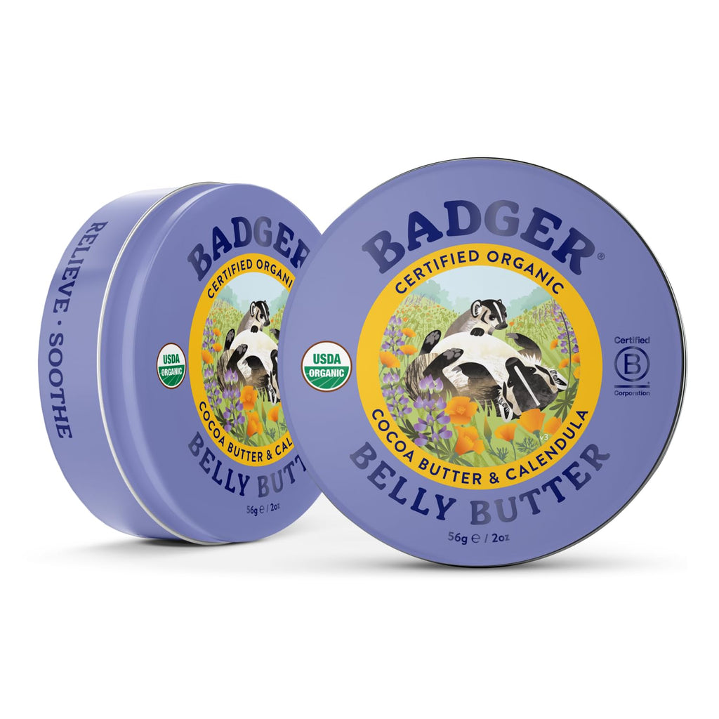 Badger Belly Butter – Organic Pregnancy Stretch Mark Cream, 2 oz Tin (2-Pack)