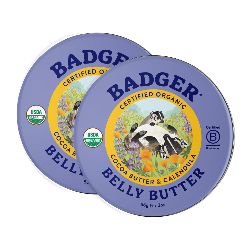 Badger Belly Butter – Organic Pregnancy Stretch Mark Cream, 2 oz Tin (2-Pack)