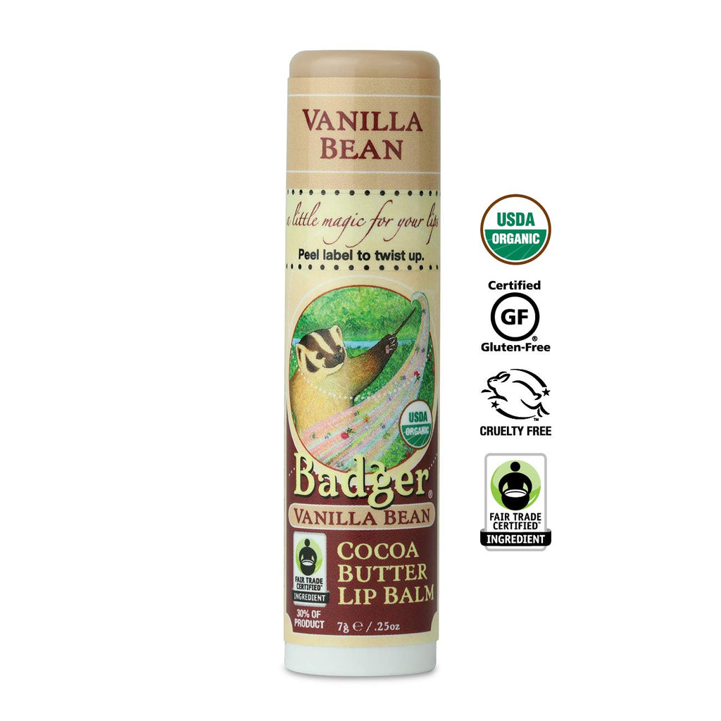 Badger Cocoa Butter Lip Balm – Creamy Cocoa, Organic, Fair Trade, 0.25 oz