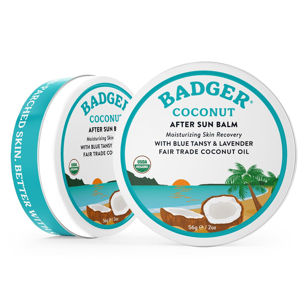 Badger Coconut AfterSun Balm – 100% Organic Soothing Sunburn Relief, 2 oz Tin (2-Pack)