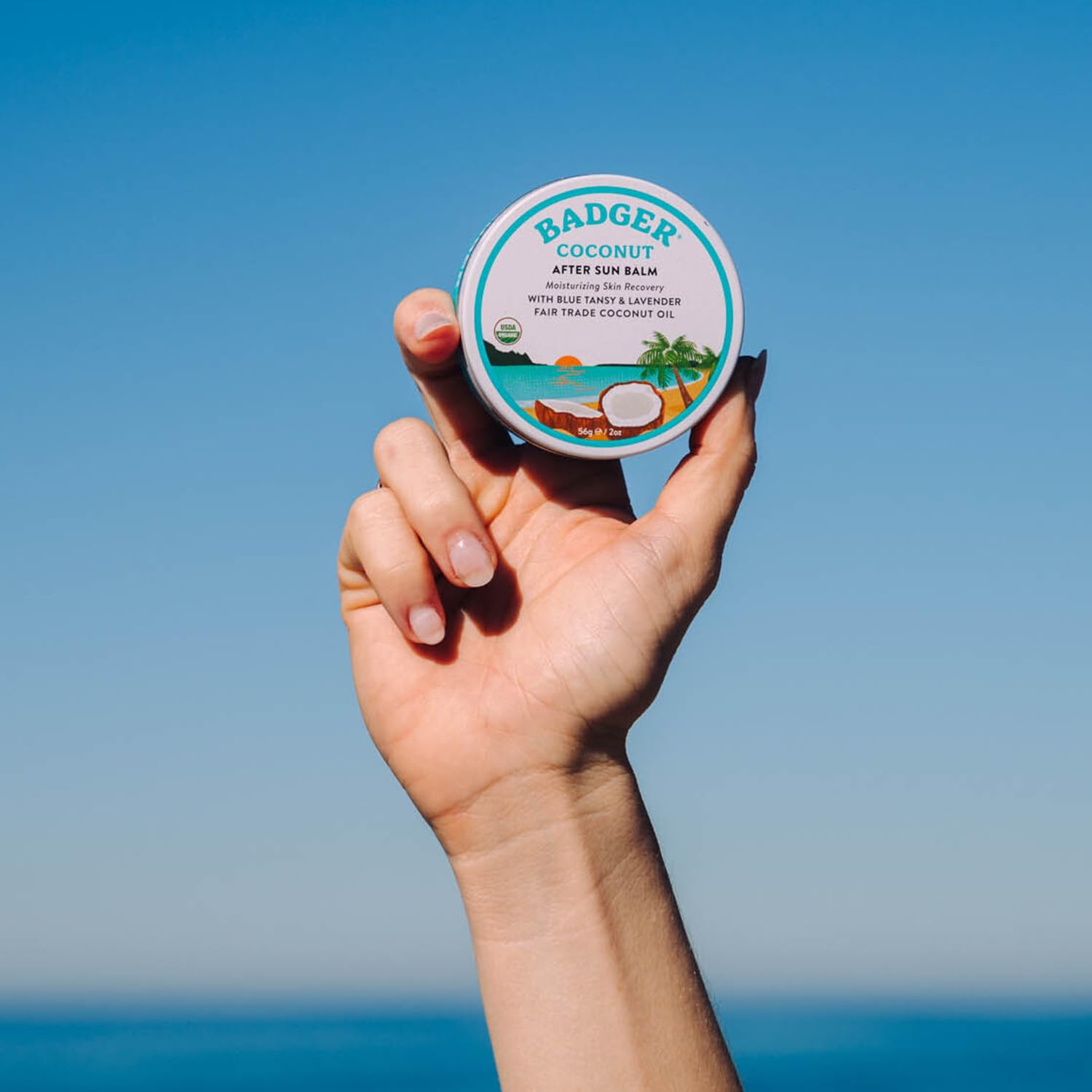 Badger Coconut AfterSun Balm – 100% Organic Soothing Sunburn Relief, 2 oz Tin (2-Pack)