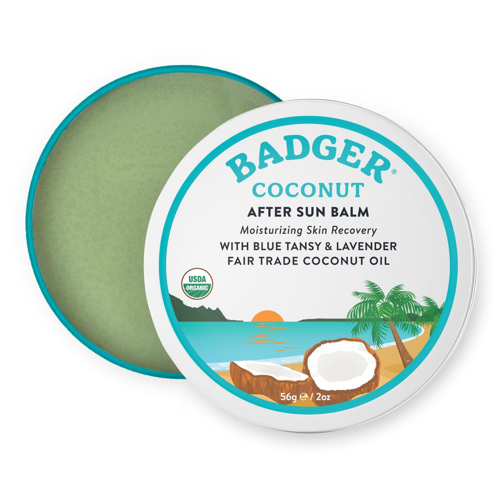 Badger Coconut AfterSun Balm – 100% Organic Soothing After Sun Care, 2 oz Tin