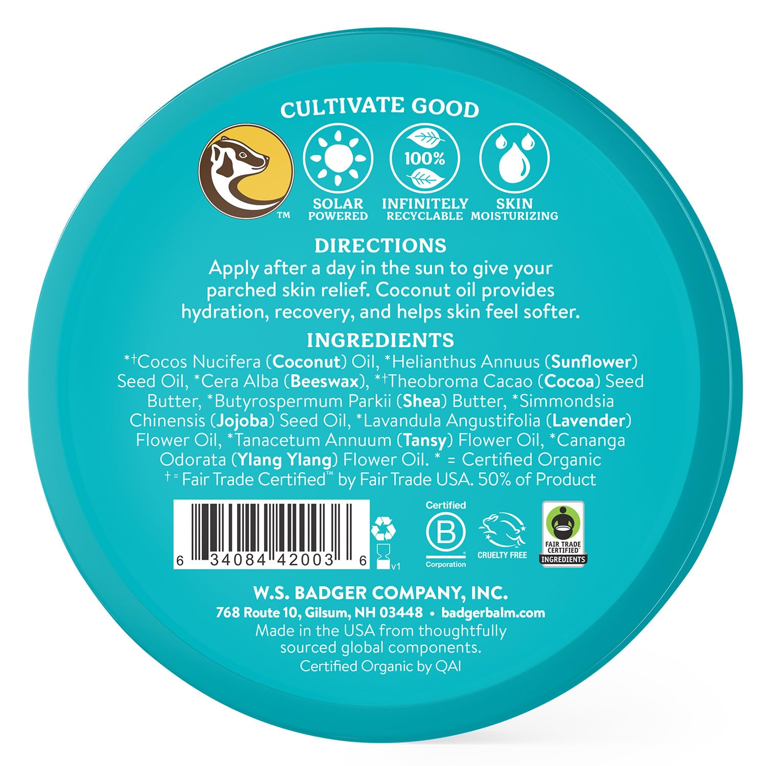 Badger Coconut AfterSun Balm – 100% Organic Soothing Sunburn Relief, 2 oz Tin (2-Pack)