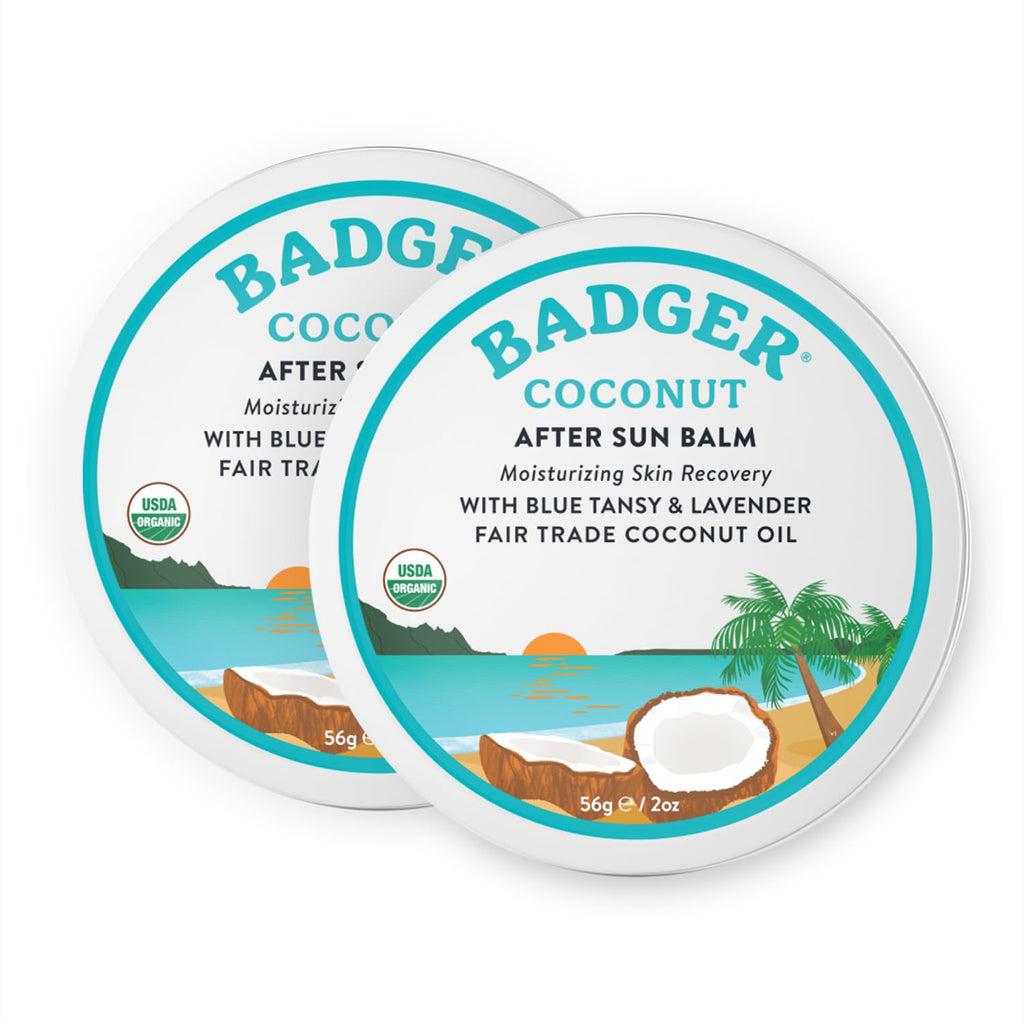 Badger Coconut AfterSun Balm – 100% Organic Soothing Sunburn Relief, 2 oz Tin (2-Pack)