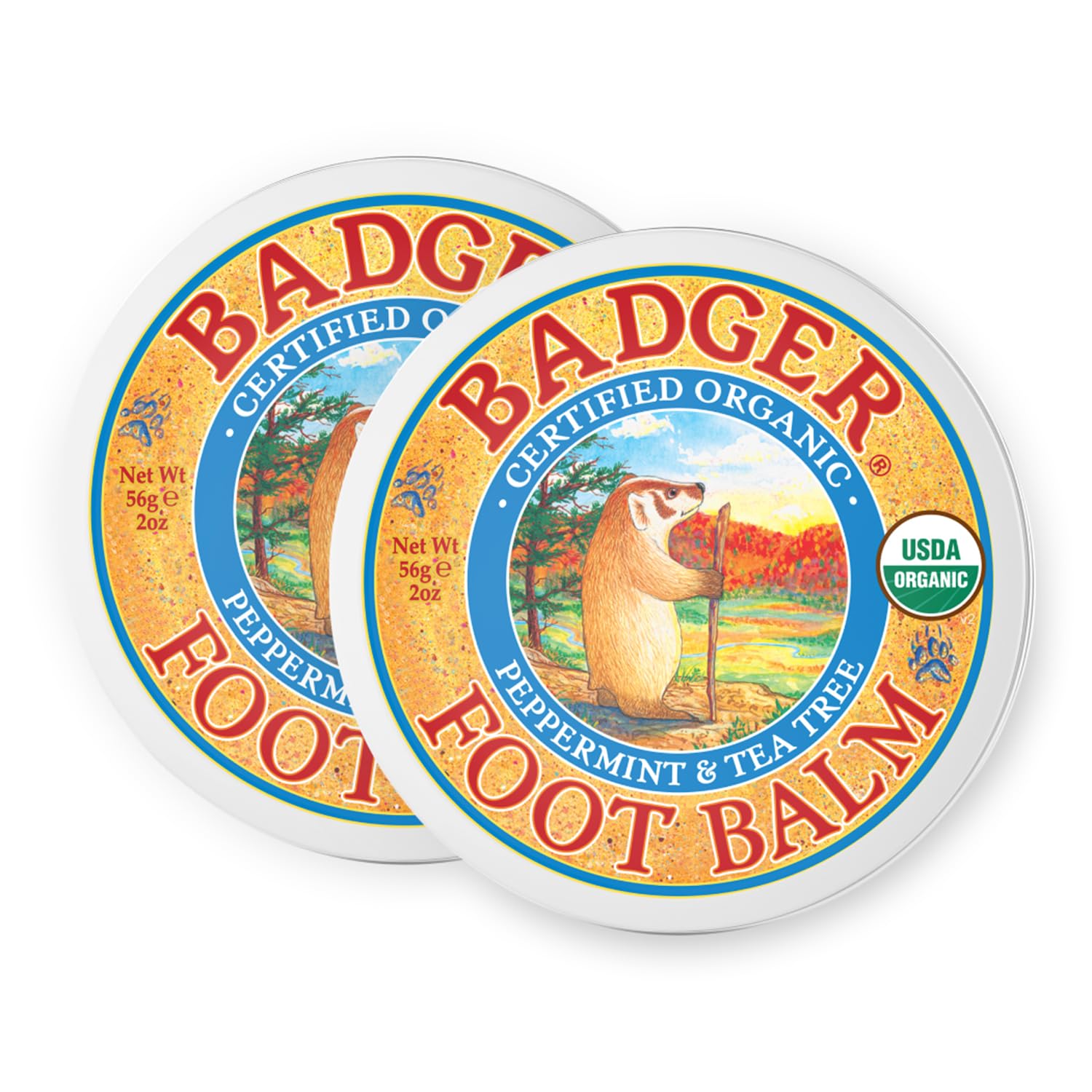 Badger Foot Balm – 100% Organic Foot Cream for Dry Feet & Heels | 2 oz Tin (2-Pack)