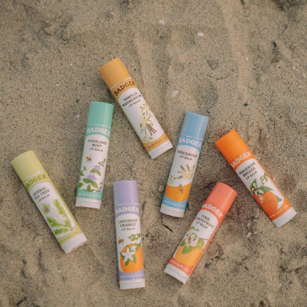 Badger Highland Mint Lip Balm – 100% Organic, Silky Lip Moisturizer (4 Pack)