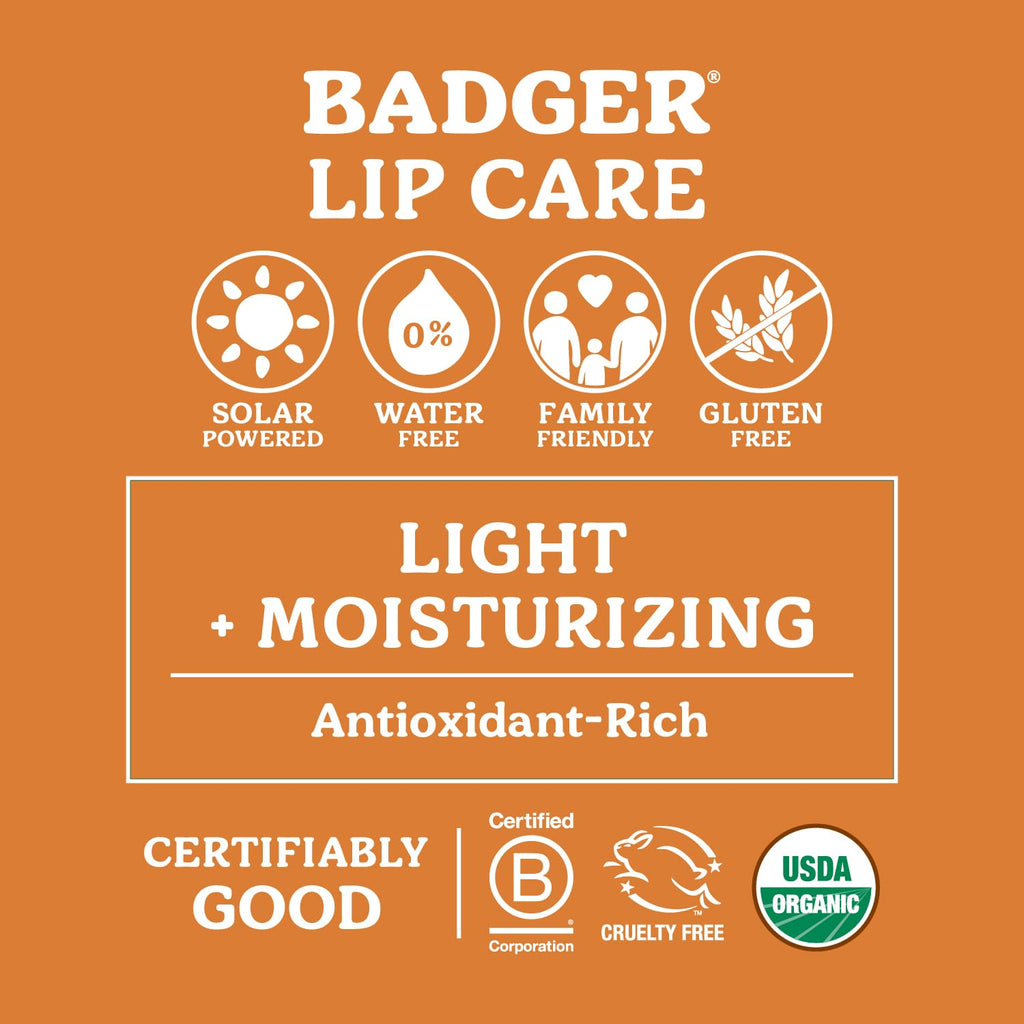 Badger Lavender Orange Classic Lip Balm – 100% Organic, Long-Lasting Lip Care (4 Pack)