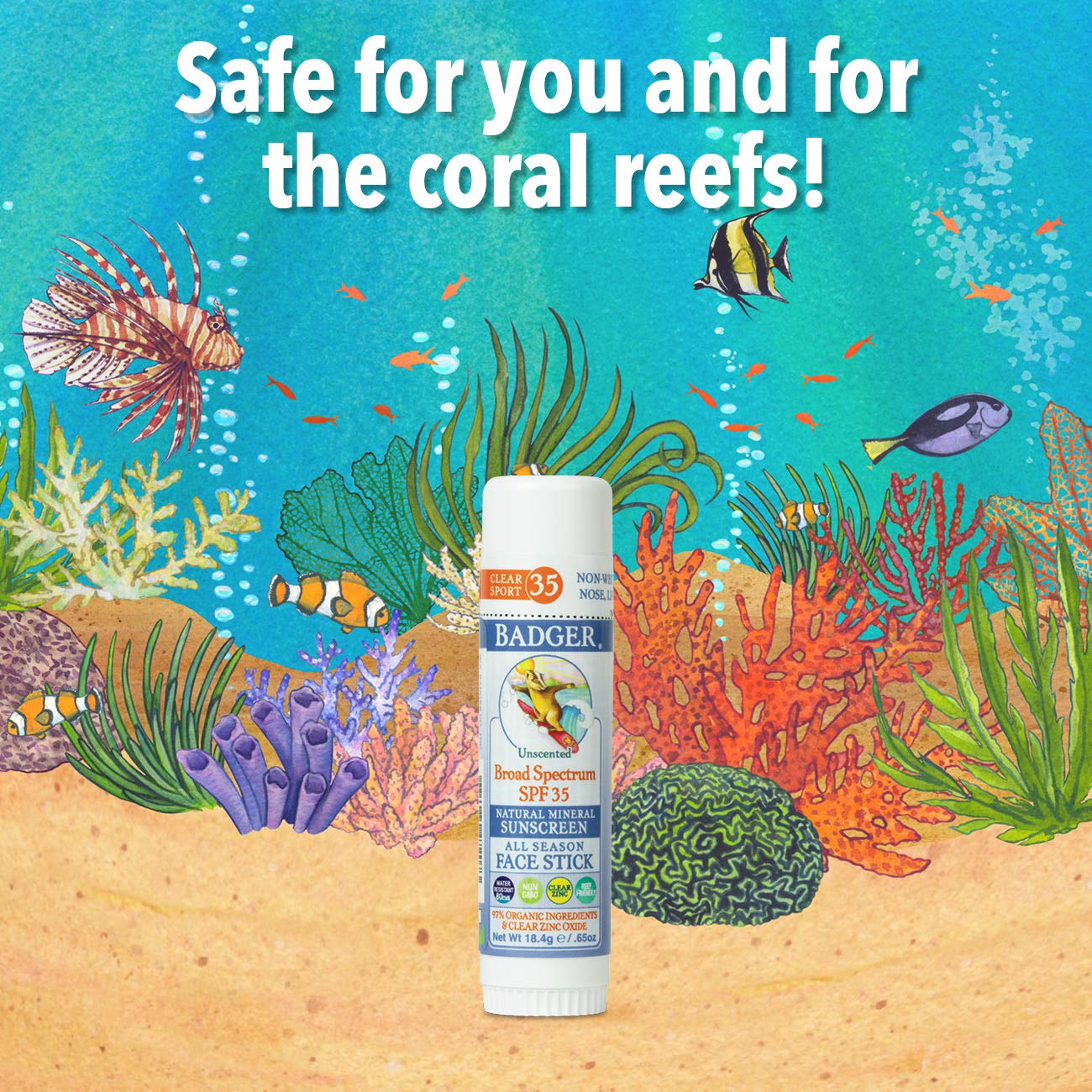 Badger Mineral Sunscreen Combo SPF 30 Cream + SPF 35 Face Stick – Reef Safe, Unscented, 2-Count