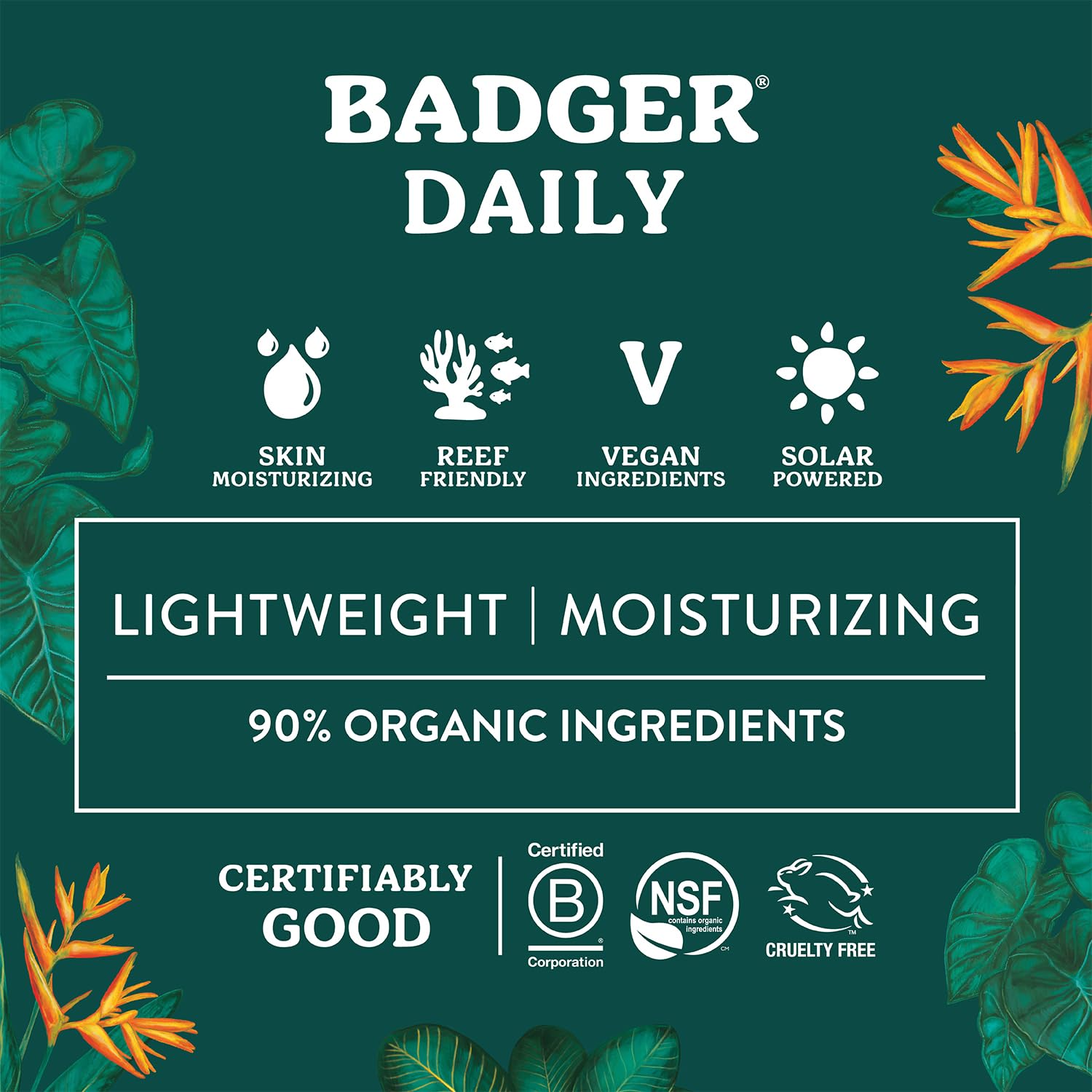 Badger Mineral Daily Sunscreen SPF 30 – Lightweight, No White Cast, Unscented, Reef Safe, 2-Pack (4 oz)