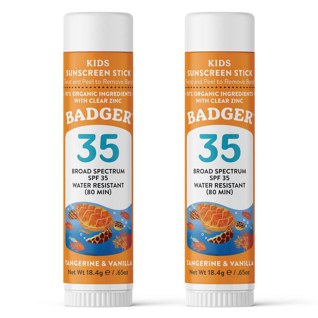 Badger Mineral Kids Sunscreen Face Stick SPF 35 – Travel Size 2-Pack, Reef Safe