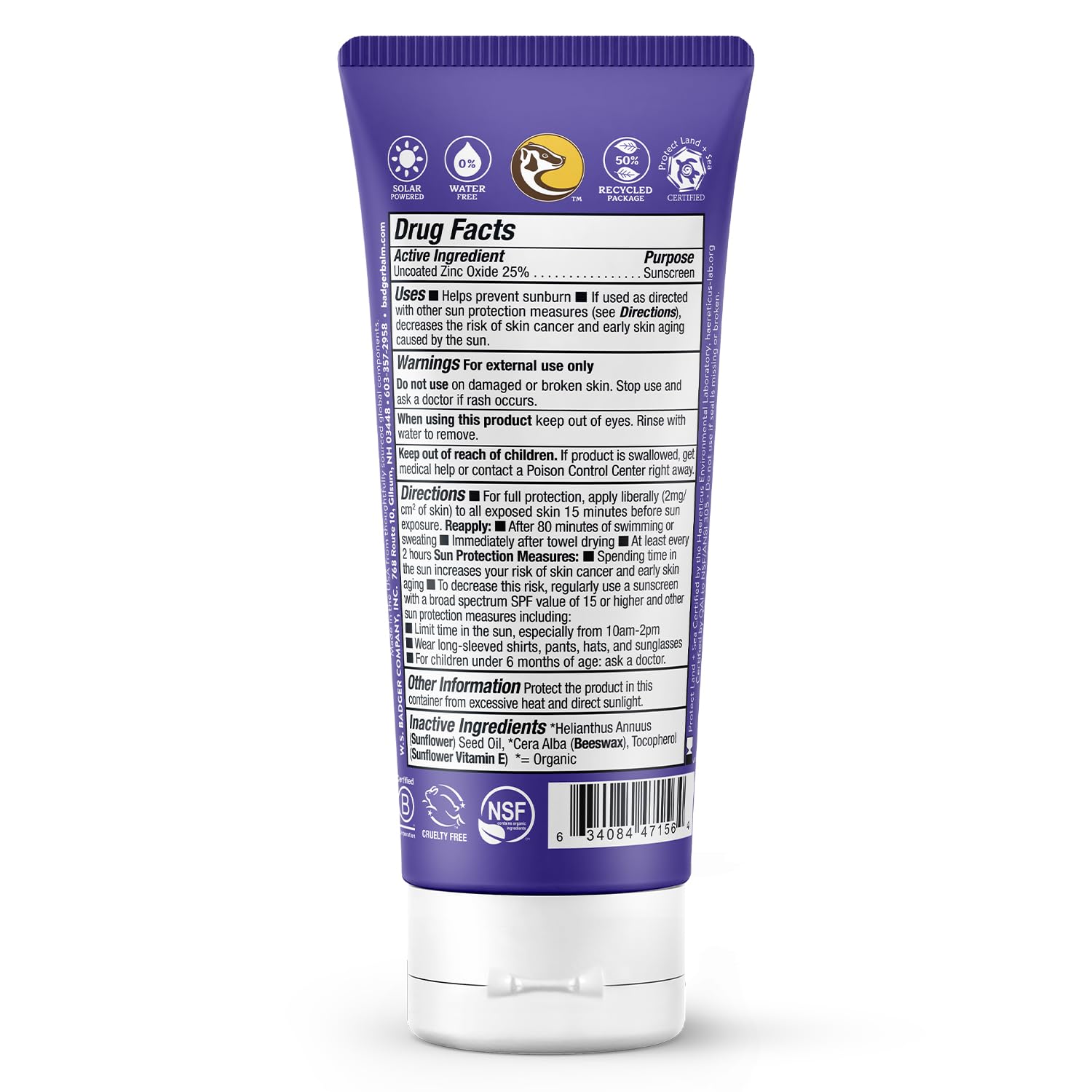 Badger Mineral Sunscreen SPF 50 – Reef Safe, 98% Organic, Unscented