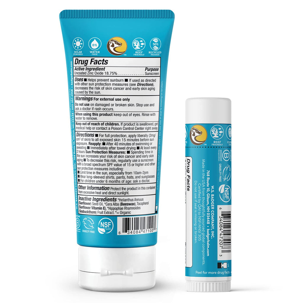 Badger Mineral Sunscreen Combo SPF 30 Cream + SPF 35 Face Stick – Reef Safe, Unscented, 2-Count