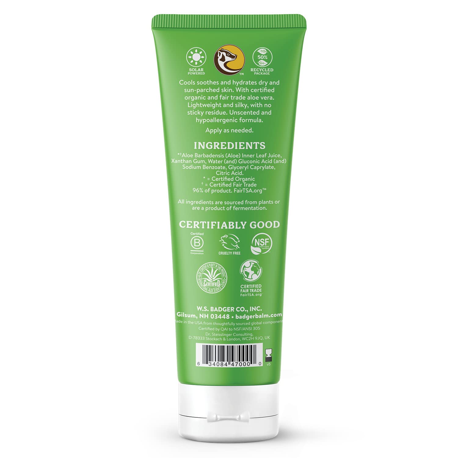 Badger Organic Aloe Vera Gel – 96% Pure, Unscented, Face & Body (2 x 4 fl oz)