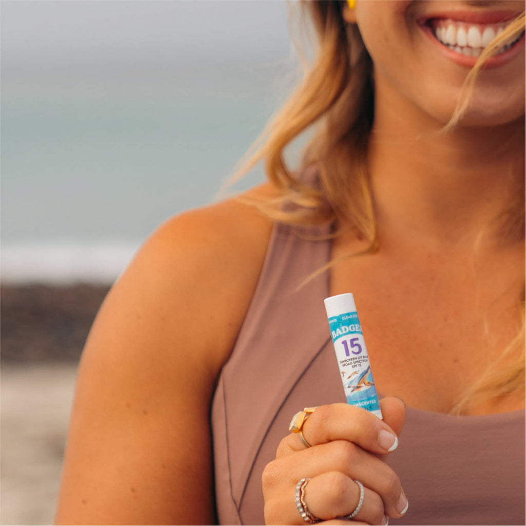 Badger Mineral Sunscreen Lip Balm SPF 15 – Reef Safe, Unscented, Travel Size, 4-Pack