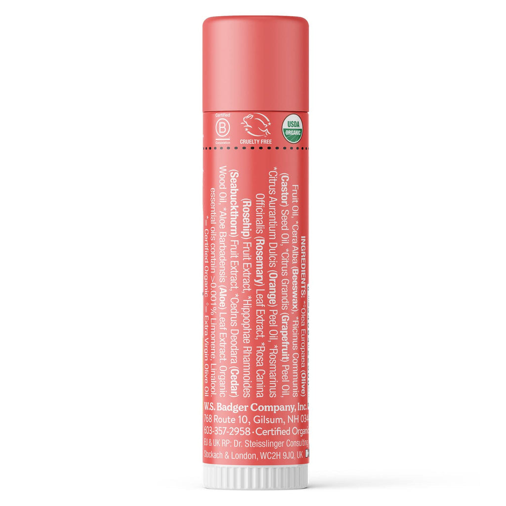 Badger Pink Grapefruit Lip Balm – 100% Organic, Long-Lasting Moisture, 4 Pack