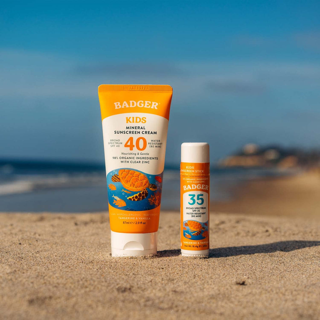 Badger Kids Mineral Sunscreen Combo – SPF 40 Cream + SPF 35 Face Stick