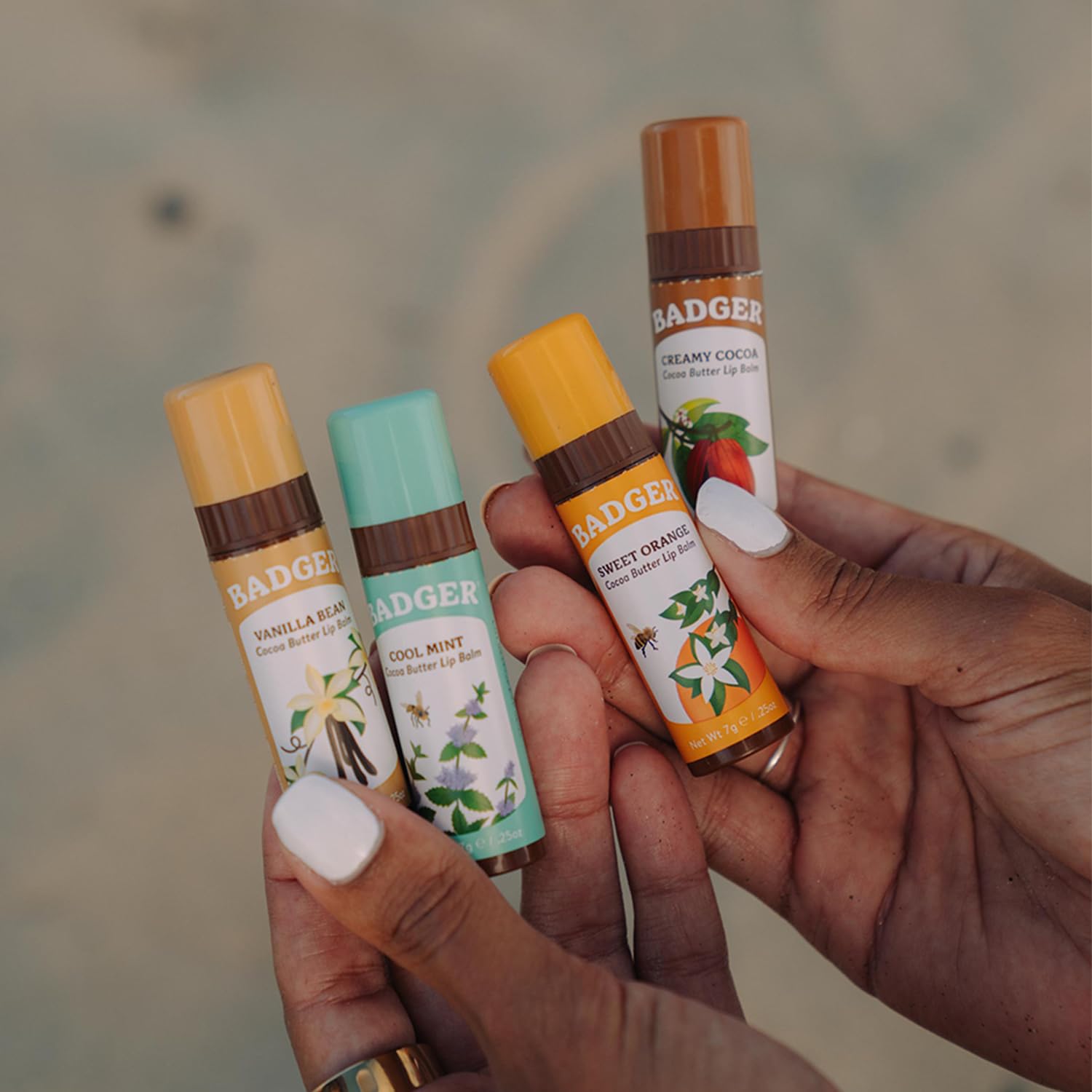 Badger Sweet Orange Cocoa Butter Lip Balm – 100% Organic, Long-Lasting Hydration (4-Pack)