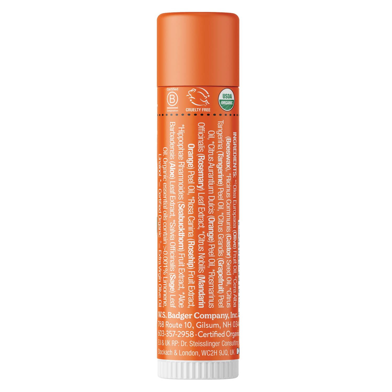 Badger Tangerine Breeze Lip Balm – 100% Organic, Long-Lasting Silk (4-Pack)