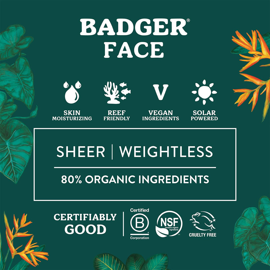 Badger Zinc Oxide Face Sunscreen SPF 30 – Lightweight, Unscented, Matte Finish (2-Pack)