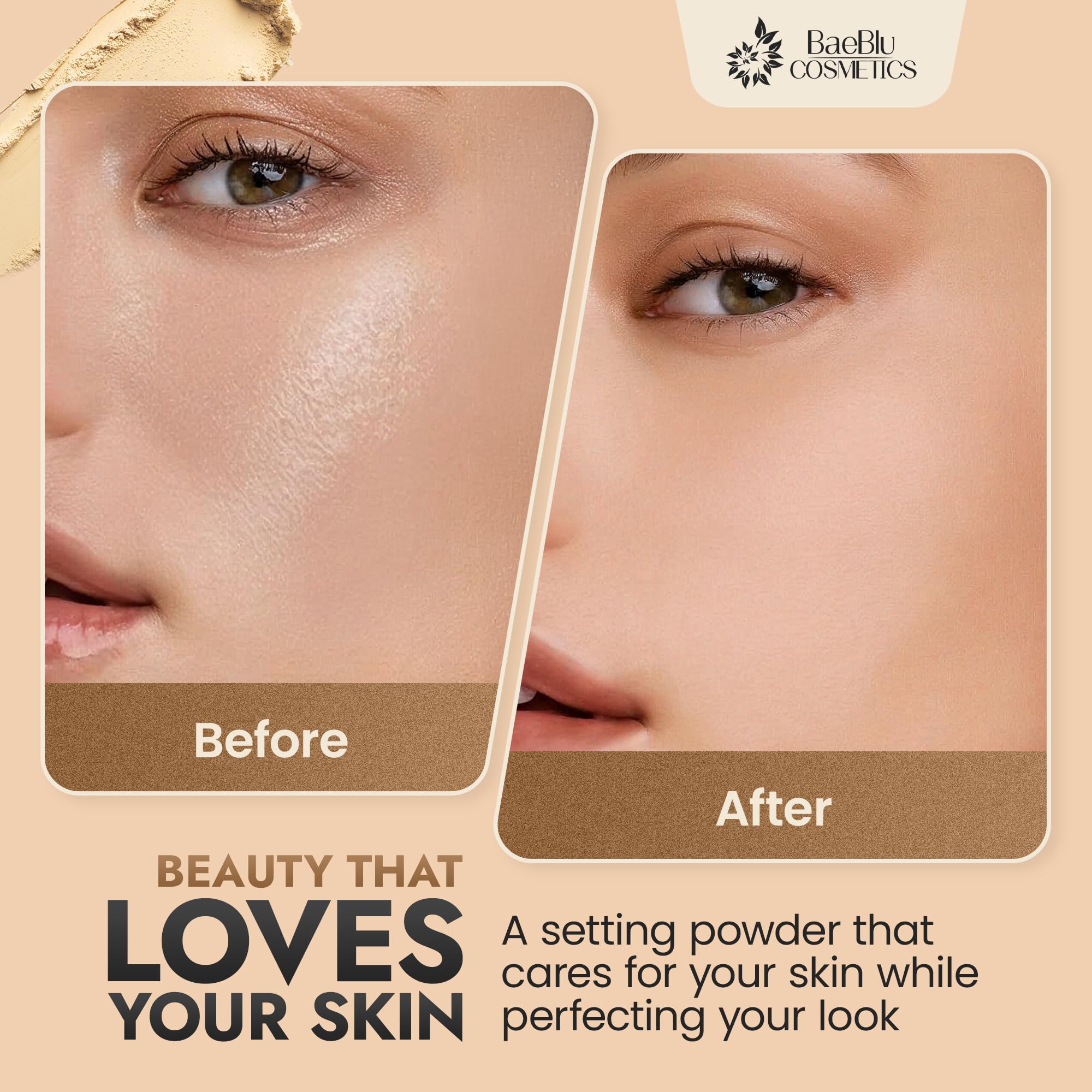 BaeBlu Organic Pressed Setting Powder – Talc-Free, Oil-Absorbing Matte Finish, 16-Hour Wear