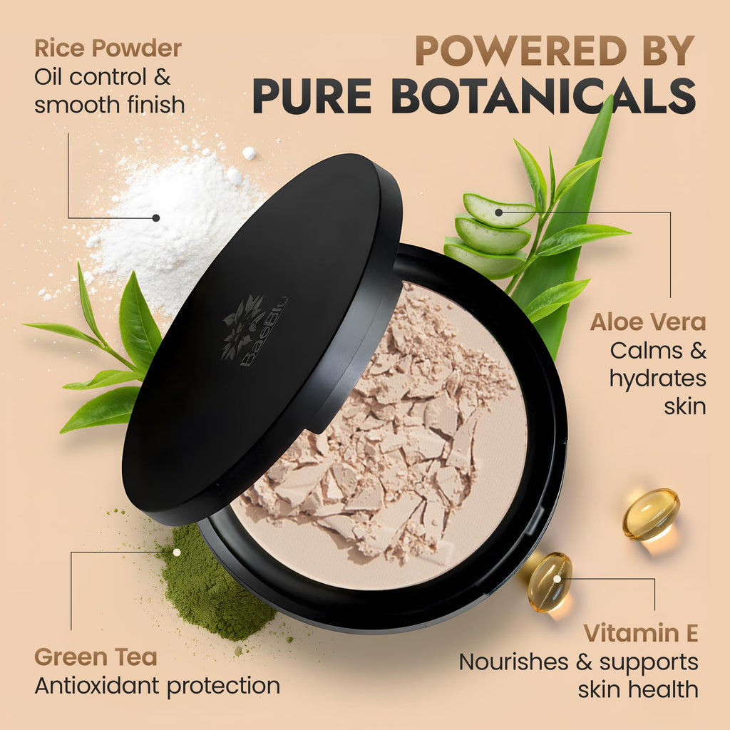 BaeBlu Organic Pressed Setting Powder – Talc-Free, Oil-Absorbing Matte Finish, 16-Hour Wear