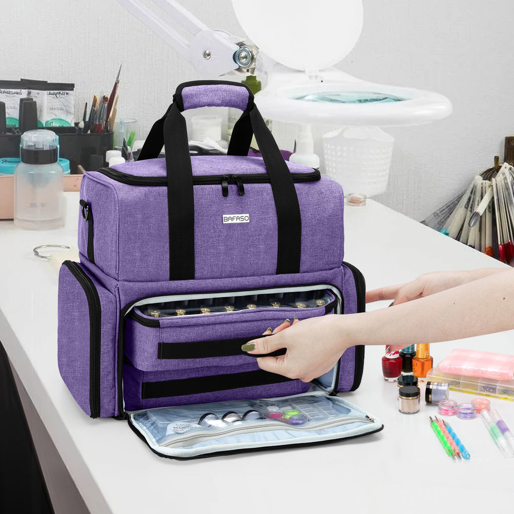 BAFASO Nail Polish Organizer – Holds 80 Bottles + UV Lamp, 2 Removable Pouches