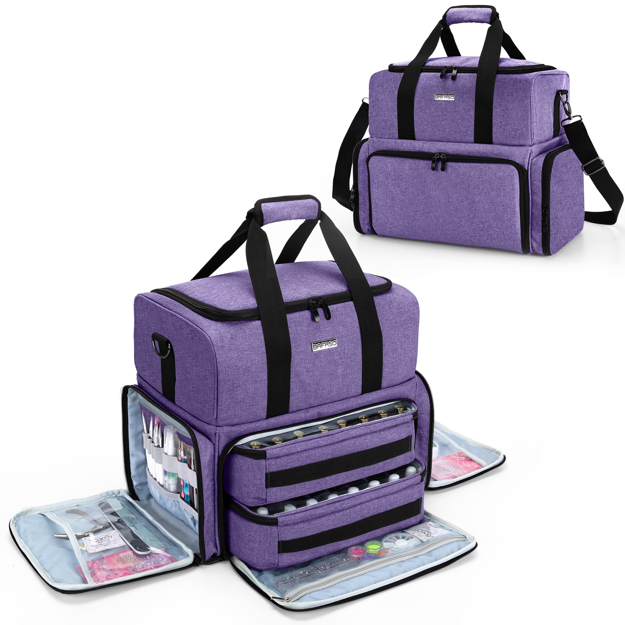 BAFASO Nail Polish Organizer – Holds 80 Bottles + UV Lamp, 2 Removable Pouches